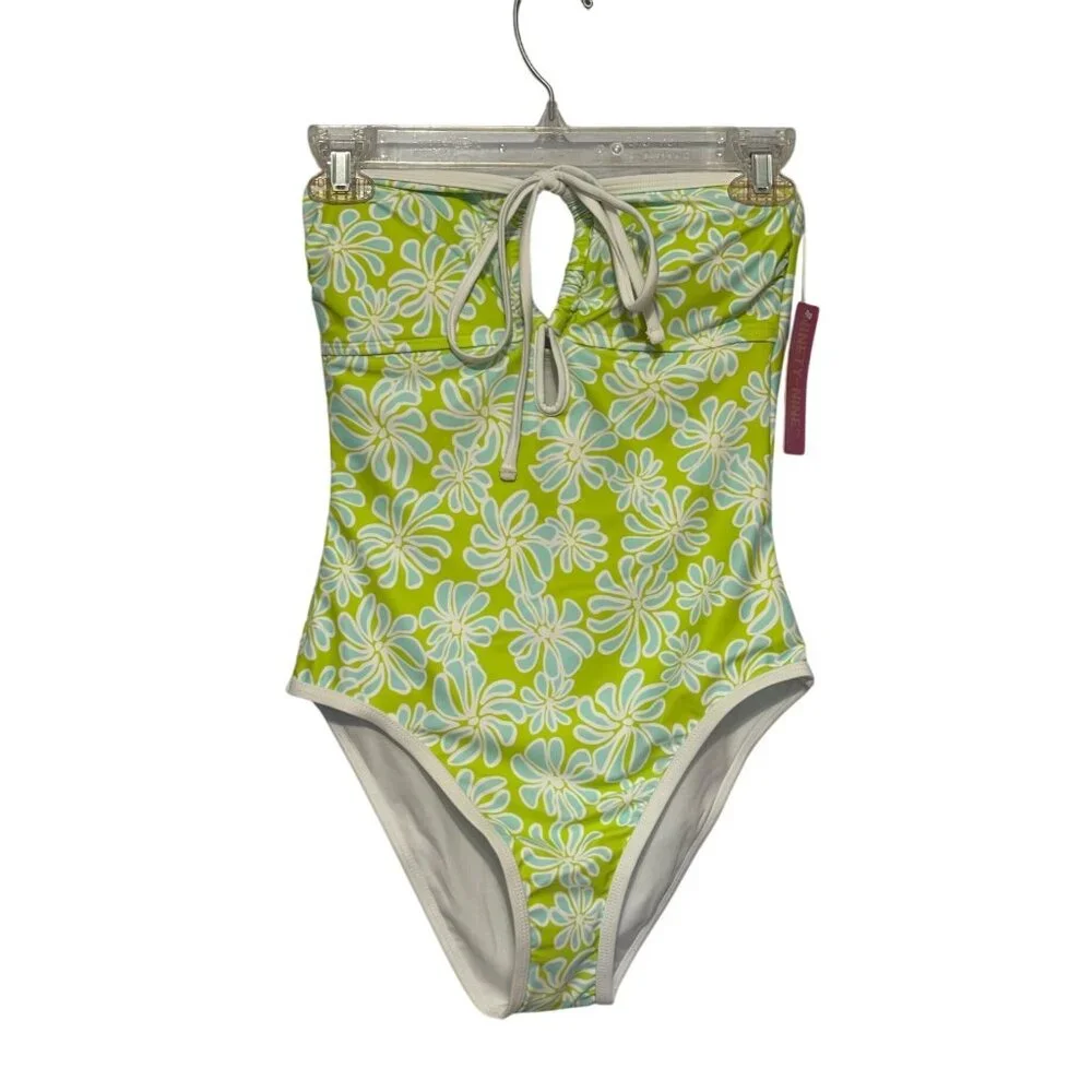 Ninety-Nine‎ Floral One-Piece Swimsuit Halter Neck Green & White Juniors Small
